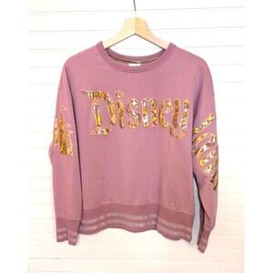Disney Sweatshirt Women's Size L Spell Out Disneyland Castle Mauve Iridescent